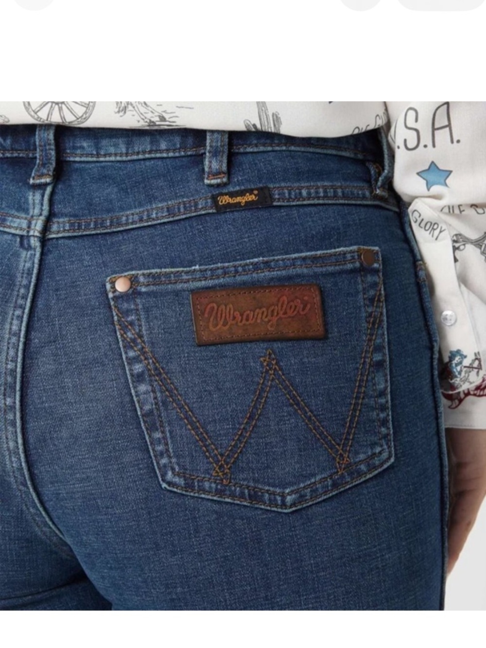 Wrangler High-Rise Flare Jeans in Dark Blue Denim - Picture 4 of 8